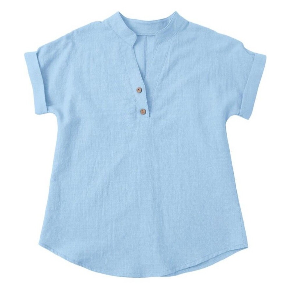 Henley V-Neck Button Blouse Women’s 2XL White Blue Brown Casual Top
